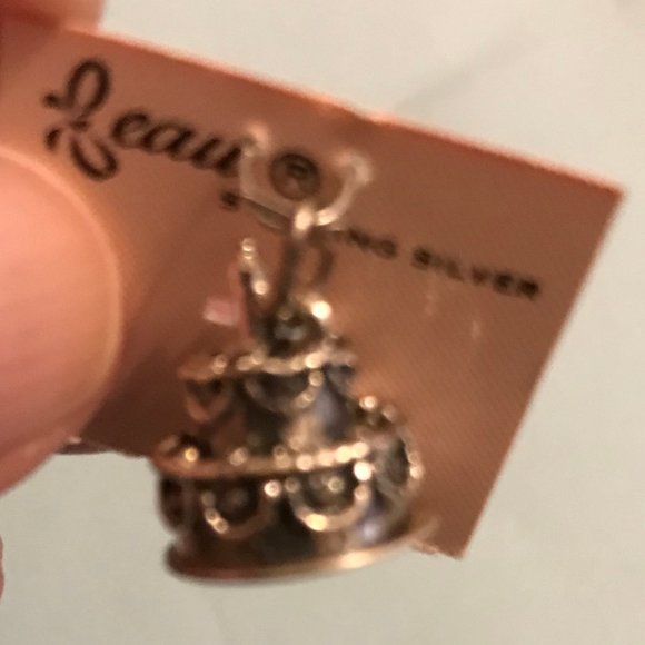 Sterling Silver Leaf Birthday Cake Charm - Picture 7 of 7